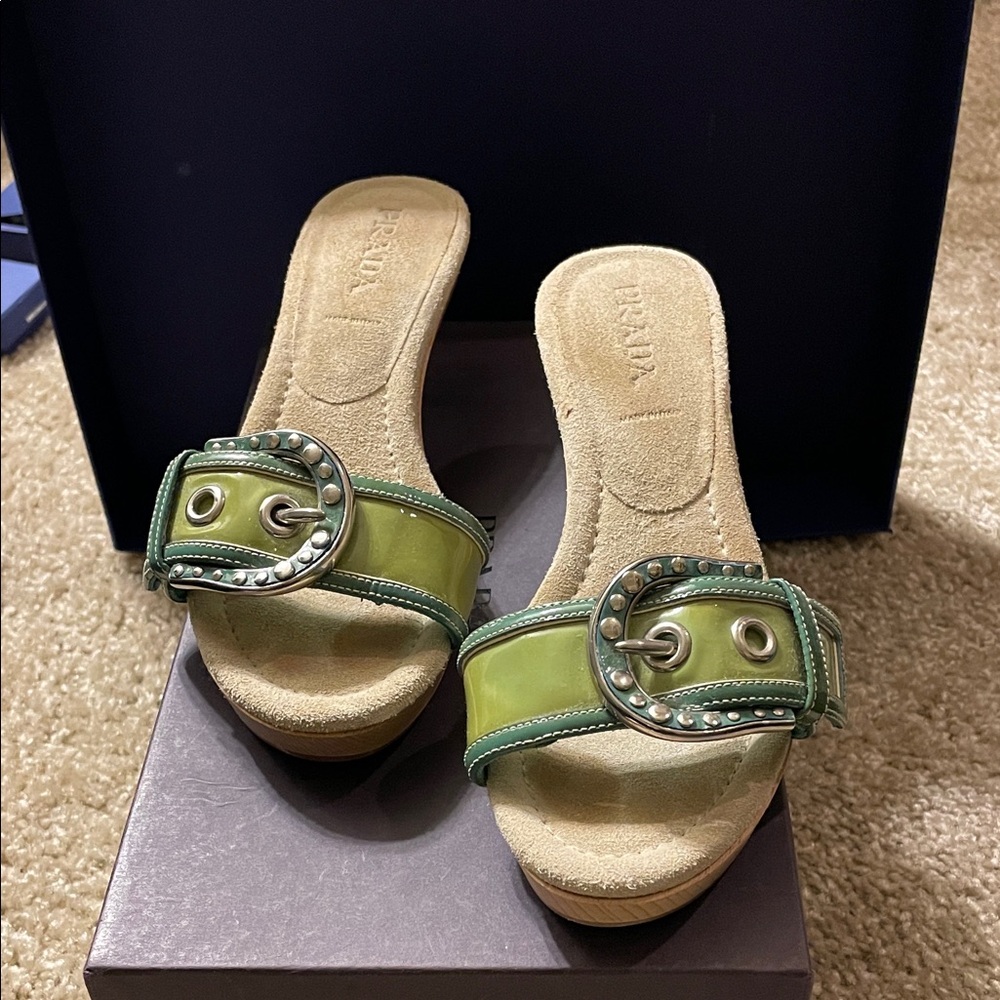 Prada Teal-GreenSlide Sandals